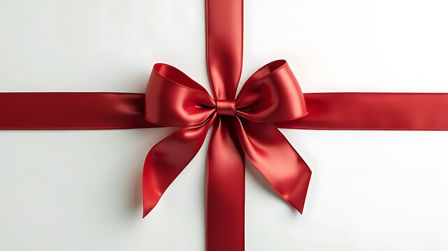Realistic Red ribbon with bow on white background