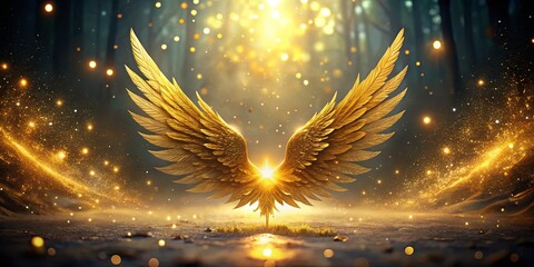 Wall Mural - Golden Wings in Ethereal Forest Setting with Light Effects