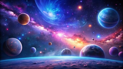 Wall Mural - a vibrant cosmic vista showcasing a multitude of planets, nebulae, and celestial bodies in a breatht