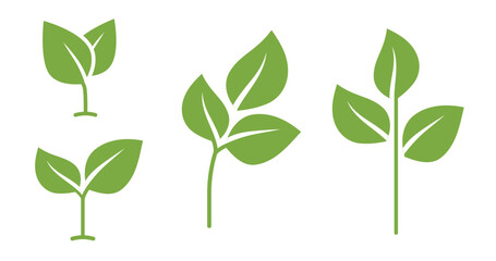 Poster - Sprout small icon vector simple spring graphic illustration set, cute leaves plant silhouette shape branch isolated cut out modern trendy minimal design symbol, vegan organic eco set image clip art
