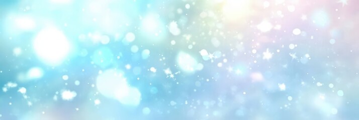 Poster - Soft Blue Background with Blurred White Snowflakes Creating a Dreamy and Serene Atmosphere Ideal for Winter Themes and Seasonal Designs