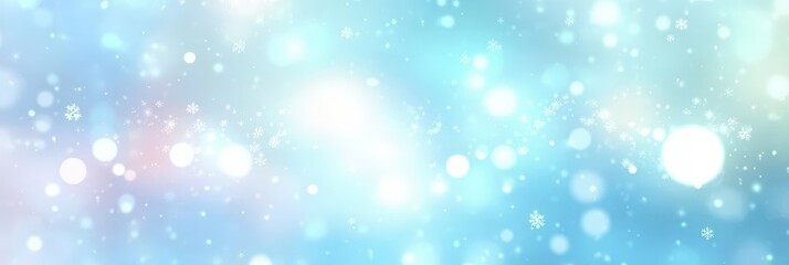 Poster - Soft Blue Background with Blurred White Snowflakes and Gentle Light Bokeh Effect for Winter and Holiday Themes