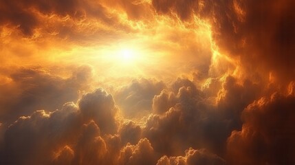 Wall Mural - Fiery sunset through dramatic clouds.