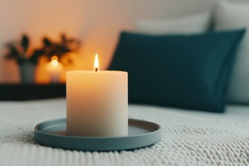 Aufkleber - Burning candle creating cozy atmosphere in bedroom