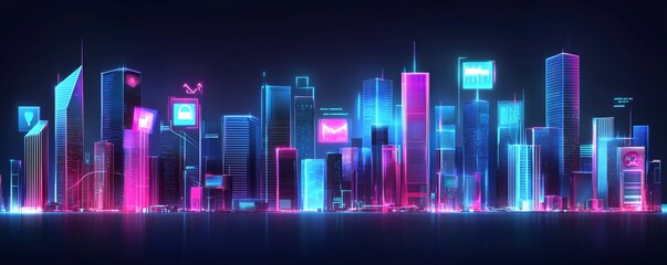Poster - an overview of a smart city integrated with tax collection systems, a futuristic skyline with digita
