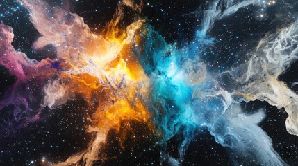 Poster - Nebula exploration closeup view of a colorful nebula with intricate patterns and glowing stars in the universe's depths