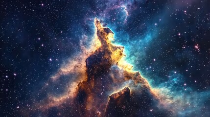 Poster - Exploring the colors of the universe a close-up view of a nebula with intricate patterns and glowing stars capturing cosmic curiosity