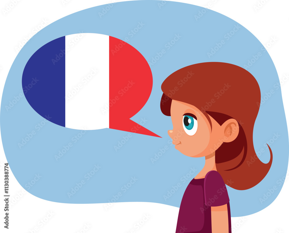 Little Girl Speaking French Language Vector Cartoon Design. Child ...