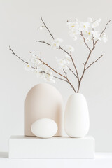 Poster - Delicate white flowers emerge from contemporary vases, creating a peaceful atmosphere in a modern space