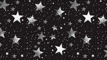 Canvas Print - a seamless pattern of silver stars and white dots on a black background.