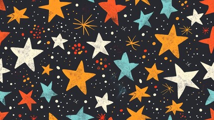Canvas Print - a seamless pattern of colorful stars on a dark background.