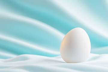 Poster - A white egg rests on soft fabric, bathed in gentle light, creating a calm and peaceful atmosphere