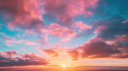 Wall Mural - vibrant clouds display shades of pink, orange, and blue during a breathtaking sunset, illuminating t