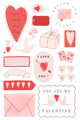 Wall Mural - valentine doodle design elements png transparent collection