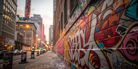 Naklejka na meble Vibrant Layers of Bold Graffiti Art Showcasing Chaotic Textures and Intricate Designs in High Depth of Field for Urban Street Culture Photography