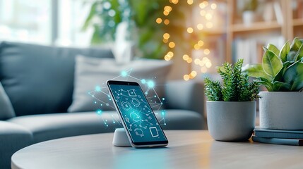 Poster - seamless smart home connectivity illustrated with nfc enabled smartphone pairing and glowing network
