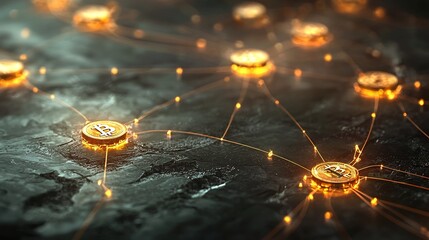 Poster - A digital wallet interface connected to a decentralized exchange overlaid with glowing network lines representing blockchain connections