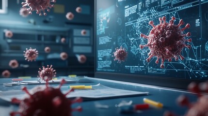 Poster - Classroom Virus Prevention Systems with Network Visuals and Copy Space A photograph depicting a classroom environment with visible Norovirus prevention signage