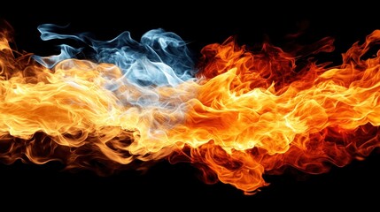 Poster - Fiery Abstract Background Orange Blue Flames Fire Texture Energy