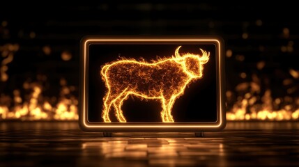 Aufkleber - Fiery Bull Symbol on Screen Zodiac Fire Energy Power