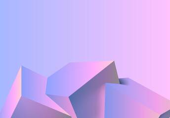 Poster - Abstract 3D background with mix of cubes. Geometric shapes intersecting in violet and pink y2k styled background
