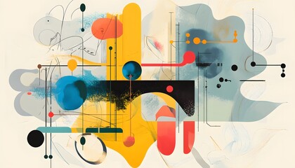 Poster - A vibrant abstract illustration featuring a blend of geometric shapes and colorful splashes, perfect for digital design and creative projects.