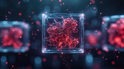 Aufkleber - Abstract Red Liquid in Glass Cube Futuristic Technology Science Background