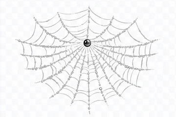 High-Detail Transparent Clipart of a Spider Web with Dew Drops, Perfect for Nature and Web Designs.