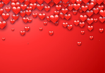 Poster - Valentine's Day greeting card with red hearts flying scattered over background. Symbol of love and spring, sprayed