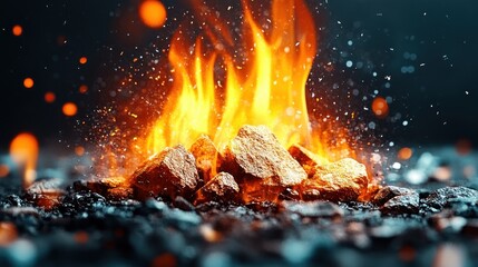 Aufkleber - Fiery Embers Burning Rocks Hot Coal Intense Fire Glowing Stones