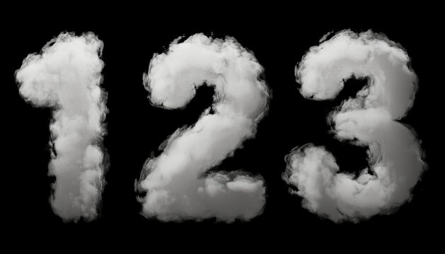 seven, set of numbers made of clouds in a Blue Sky, 3d rendering