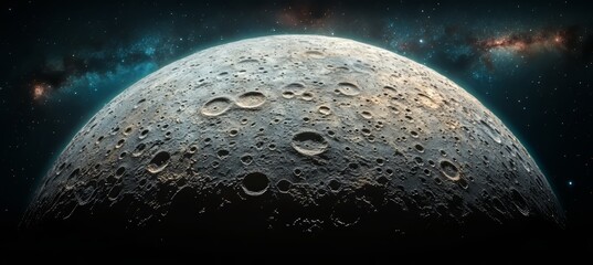 Wall Mural - impact craters on the surface of the moon with nebula, realistic surface of far side of the moon