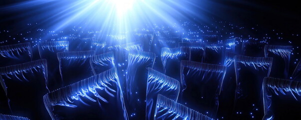 Leinwandbilder - Abstract Blue Glowing Seats Digital Art Futuristic Background
