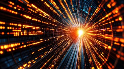 Poster - Futuristic Data Tunnel Orange Light Speed Digital Highway