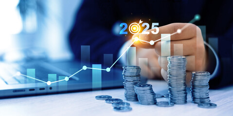 Leinwandbilder - New opportunity, challenge and strategy in 2025. New plans,goals and visions in business for new year 2025. Increase chart arrow graph corporate business future growth new year 2025.	