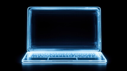Poster - Futuristic Glowing Laptop Digital Technology Blue Light Modern Computer Online Network Innovation
