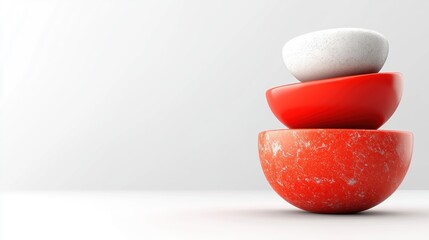 Aufkleber - Abstract Red White 3D Shapes Stack Modern Minimalist Design Balance Concept