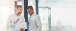 © peopleimages.com - Banner, businessmen and document for review, collaboration and advice as feedback in office. Male people, paperwork and discussion with teamwork, lens flare and conversation as leadership for company