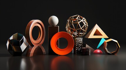 Poster - A 3D rendering of various geometric shapes.