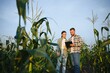 © Serhii - Two businessmen farmers, a man and a woman are working in a corn field