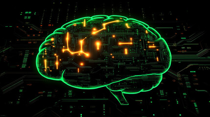 Fototapete - Ai generates glowing brain illustration technology hub digital art futuristic environment abstract concept