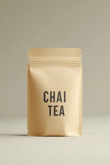 Poster - Kraft Paper Pouch Mockup with Generic Tea Blend Label on a Minimalist Off-White Background