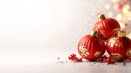 Poster - Elegant and Luminous Chinese Lanterns with Gold Accents Swaying Gently on a String Styled on an Isolated White Background with Clean Copy Space