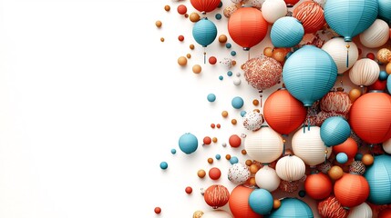 Poster - Vibrant and Colorful Chinese Lanterns of Various Sizes and Designs Clustered in a Festive Arrangement on an Isolated White Background with Ample Space for Text