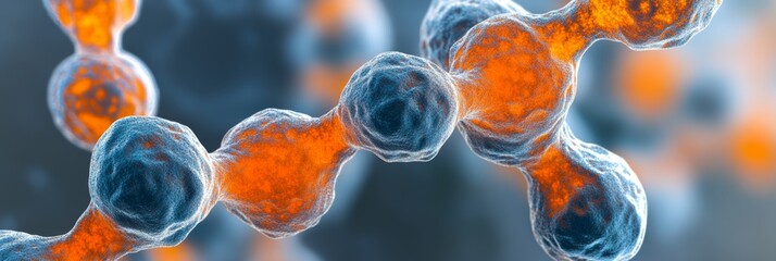 Poster - Microscopic View Molecules or Cells Connected in Chain Structure, Illustrating Scientific Concepts
