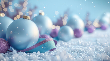 Poster - 3D render of Christmas ball and ribbon celebration frame background.