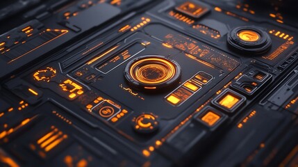 Poster - Futuristic orange and black technological interface.