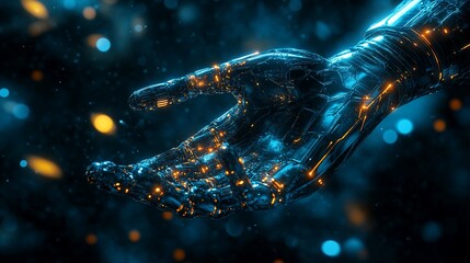 Aufkleber - Robotic hand with glowing energy sparks.