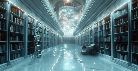 Aufkleber - Knowledge begins, library, networks.
