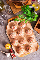 Canvas Print - Raw meatball over beton ready for cooking